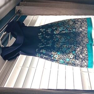 Knitworks gurls navy blue, teel and white dress, formal size 10, size 7